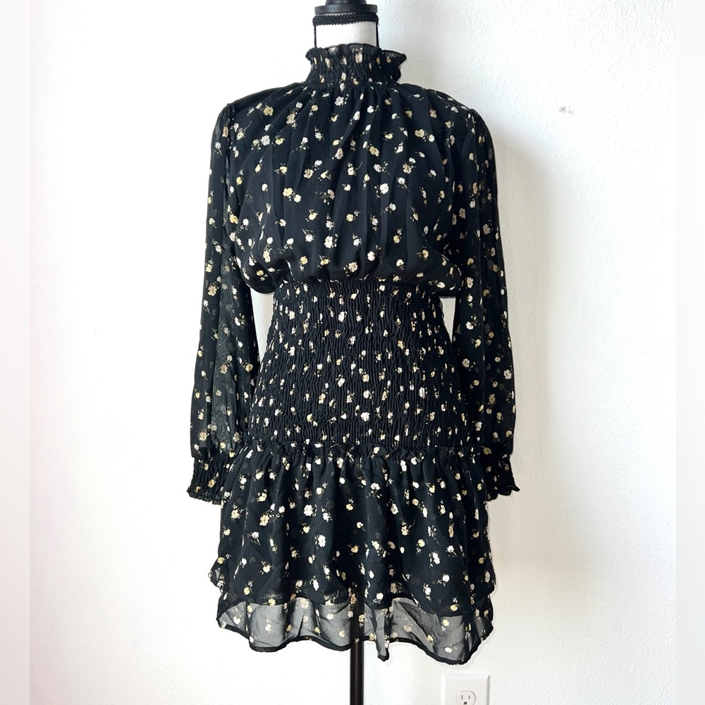 Speed Control New York Dainty Floral Chiffon Smocked Mini Dress Medium